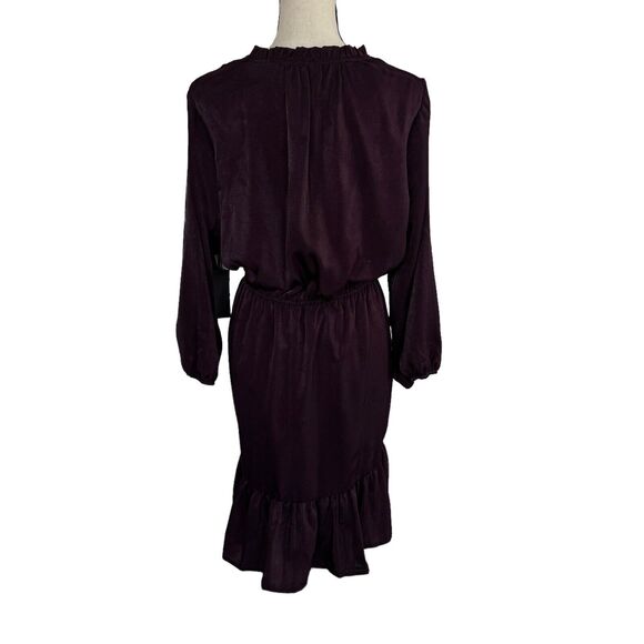 Black Tape SZ X A-Line Dress 3/4 Balloon Sleeves Ruffled Keyhole Neck Purple New - Picture 5 of 9